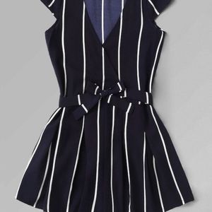 SHEIN - vertical striped vneck romper with belt